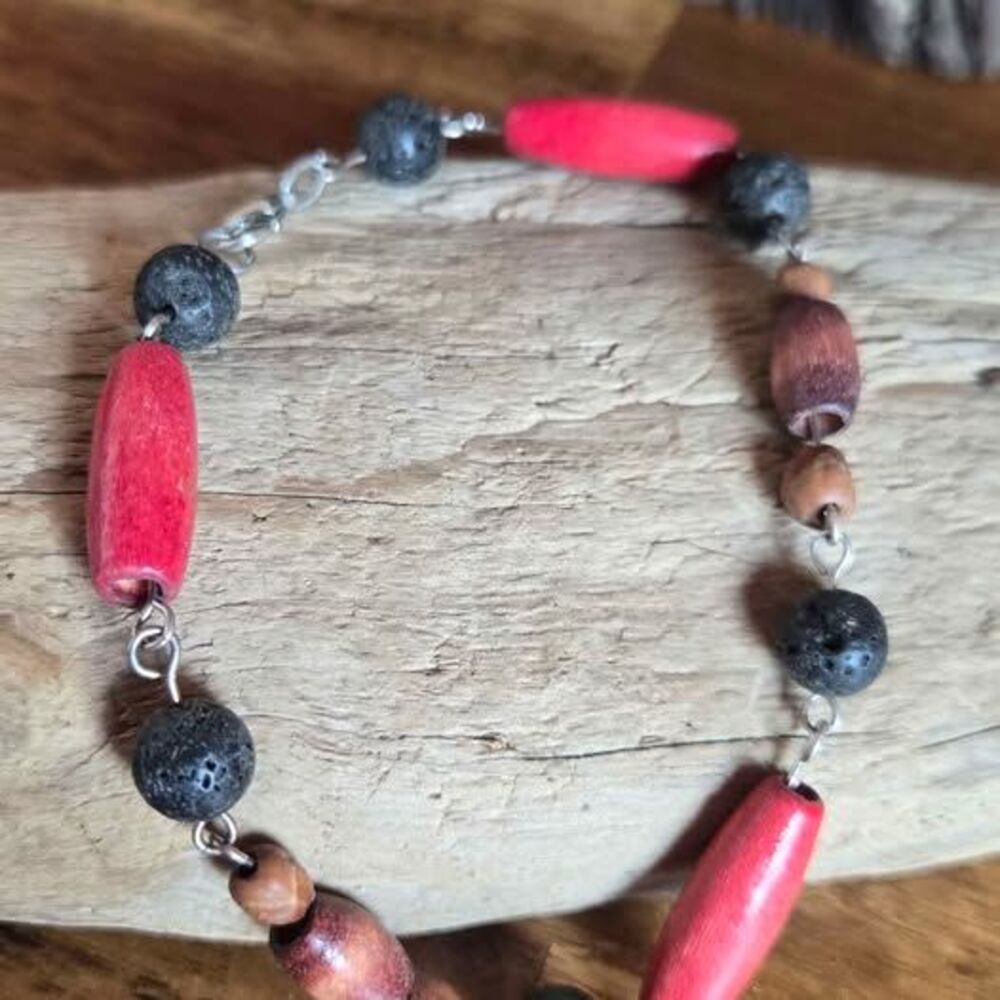 Men's Aromatherapy Bracelet 10" | Lava Stone & Wood Bead Essential Oil Bracelet